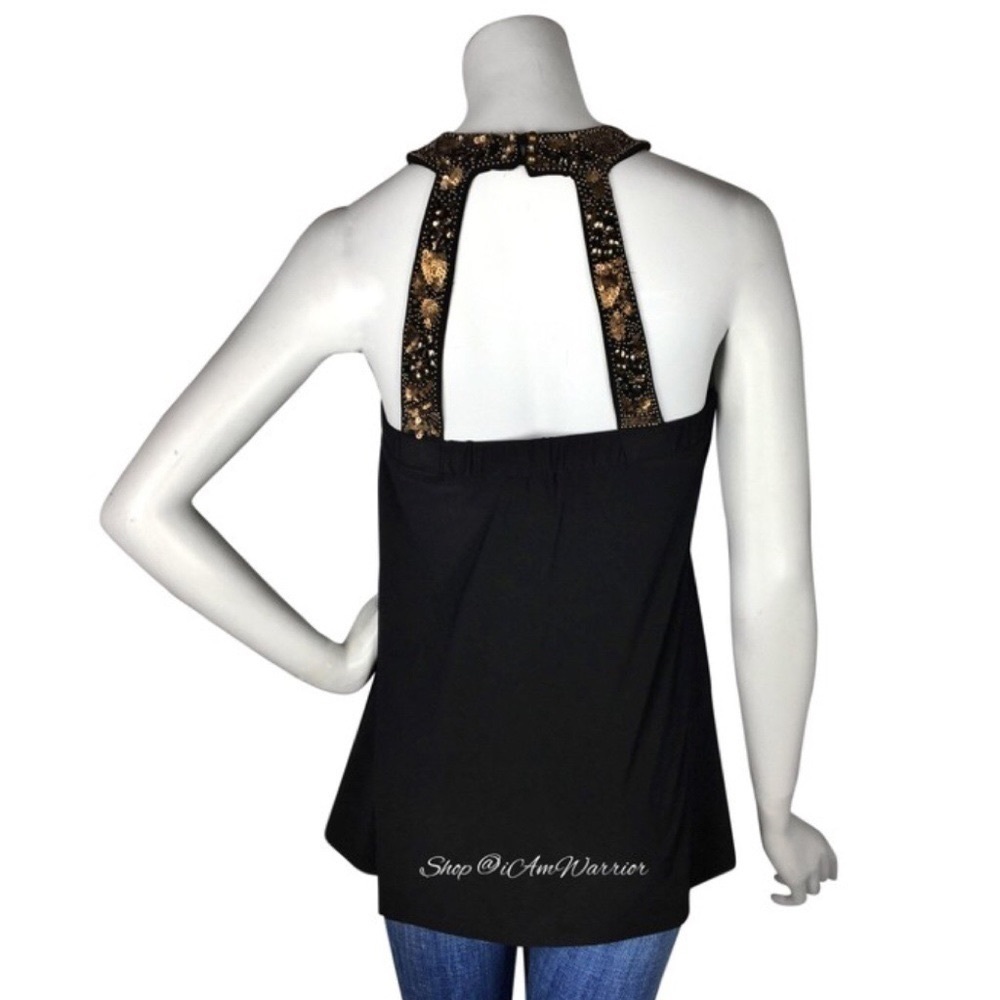 Cache Bronze Beaded Sequin Stretchy Halter Top *S… - image 4